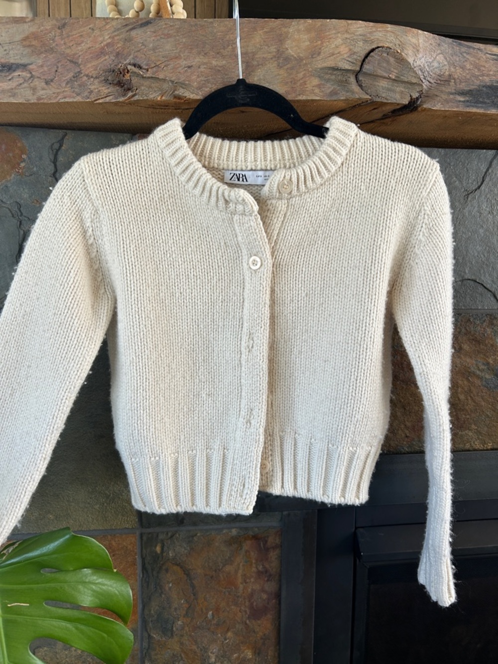 Zara Ivory Crewneck Button-Up Knit Cardigan